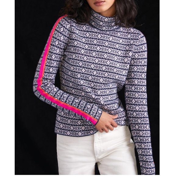 Anthropologie Maeve Ski Slope Turtleneck Sweater Navy & Pink - XL Petite XLP - Picture 1 of 11